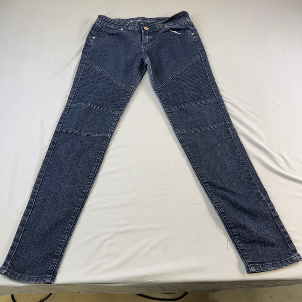Touch Me Womens Dark Wash Moto Skinny Jeans Ribbed Knee Panels‎ Size 9/10 Indigo